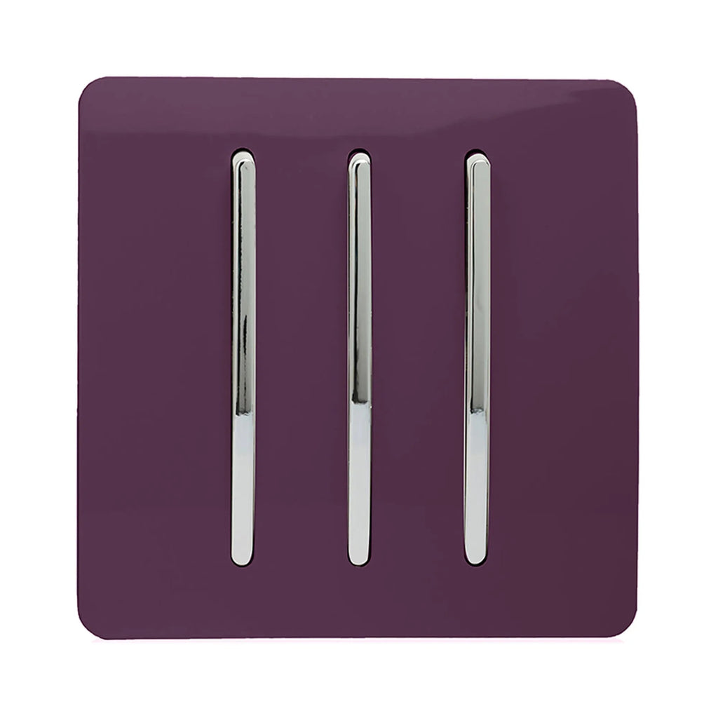 Trendiswitch - Trendi, Artistic Modern 3 Gang 2 Way 10 Amp Rocker Light Switch, BRITISH MADE, (25mm Back Box Required) - Luminosity Designs Ltd