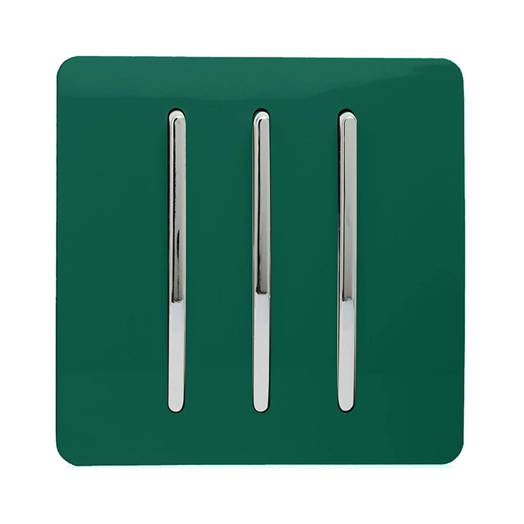 Trendiswitch - Trendi, Artistic Modern 3 Gang 2 Way 10 Amp Rocker Light Switch, BRITISH MADE, (25mm Back Box Required) - Luminosity Designs Ltd