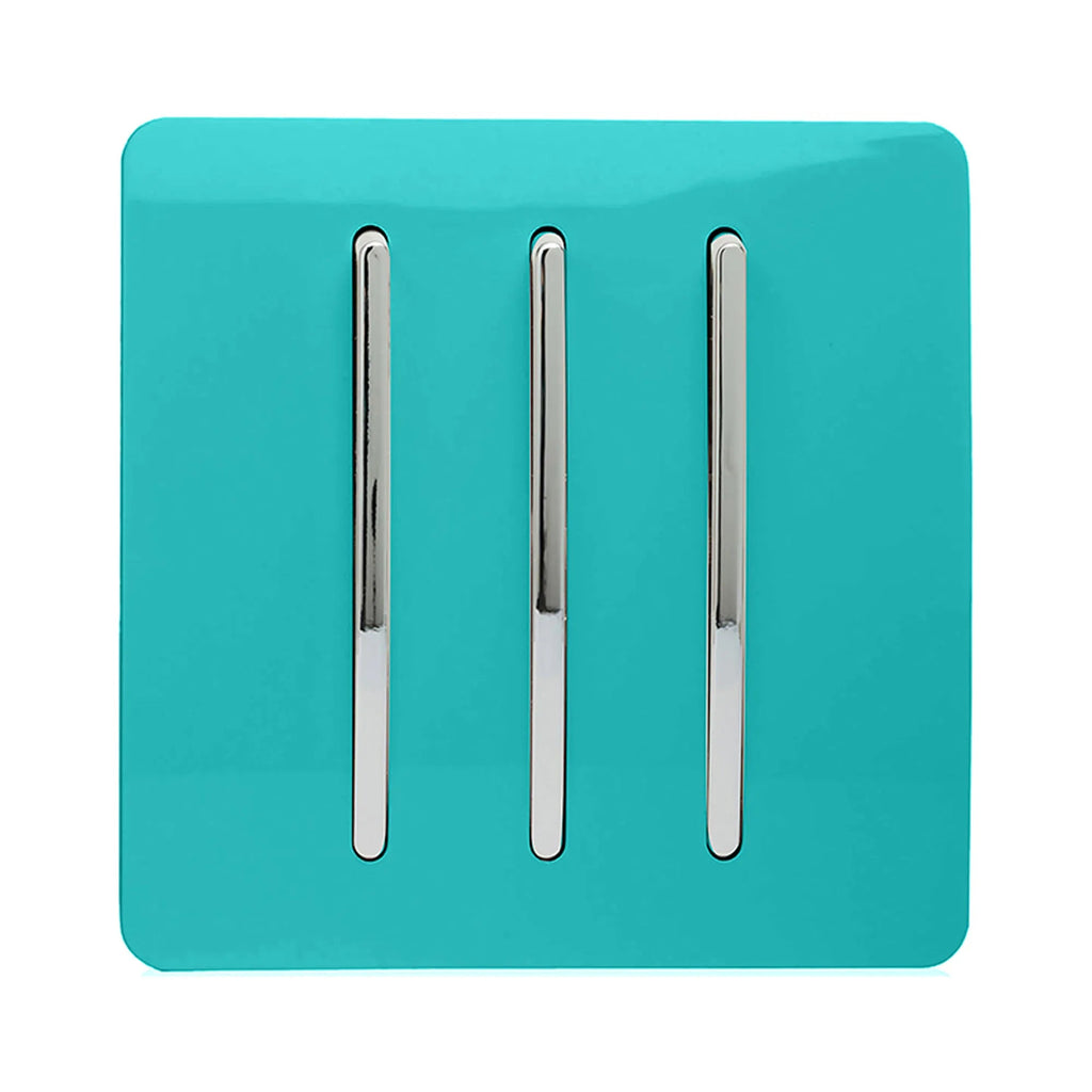 Trendiswitch - Trendi, Artistic Modern 3 Gang 2 Way 10 Amp Rocker Light Switch, BRITISH MADE, (25mm Back Box Required) - Luminosity Designs Ltd