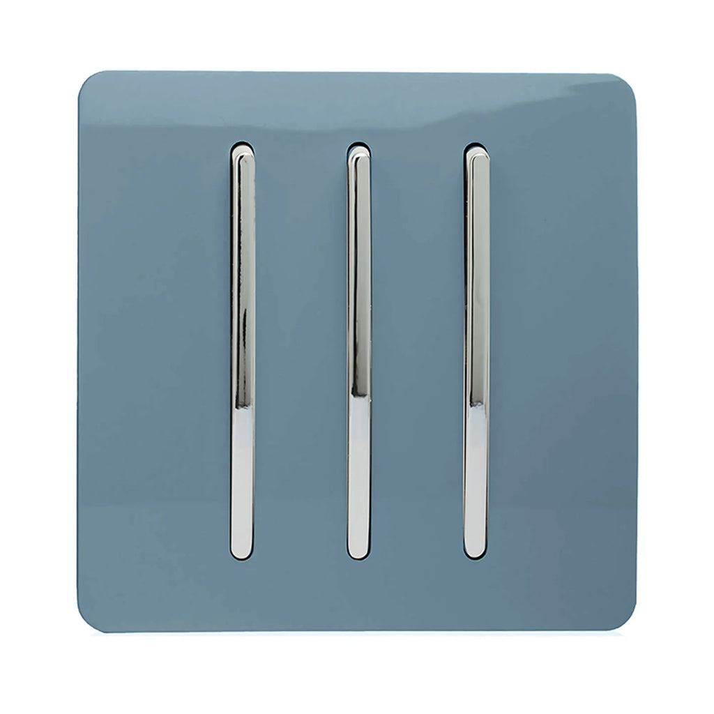 Trendiswitch - Trendi, Artistic Modern 3 Gang 2 Way 10 Amp Rocker Light Switch, BRITISH MADE, (25mm Back Box Required) - Luminosity Designs Ltd