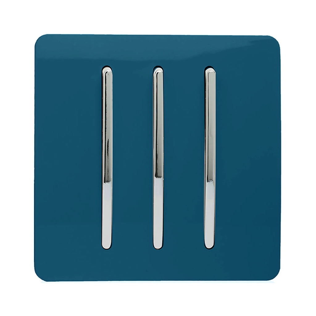 Trendiswitch - Trendi, Artistic Modern 3 Gang 2 Way 10 Amp Rocker Light Switch, BRITISH MADE, (25mm Back Box Required) - Luminosity Designs Ltd