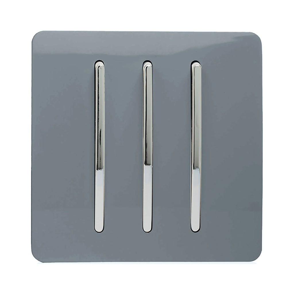 Trendiswitch - Trendi, Artistic Modern 3 Gang 2 Way 10 Amp Rocker Light Switch, BRITISH MADE, (25mm Back Box Required) - Luminosity Designs Ltd