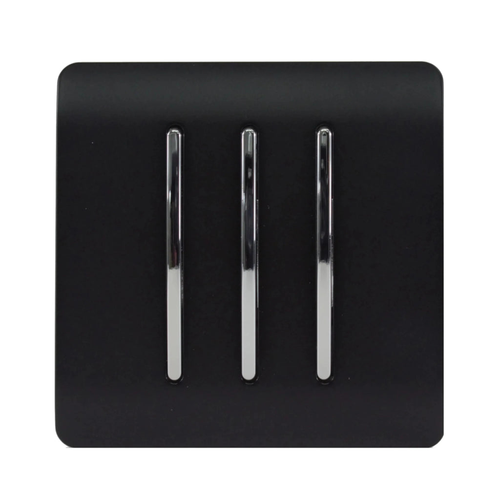 Trendiswitch - Trendi, Artistic Modern 3 Gang 2 Way 10 Amp Rocker Light Switch, BRITISH MADE, (25mm Back Box Required) - Luminosity Designs Ltd