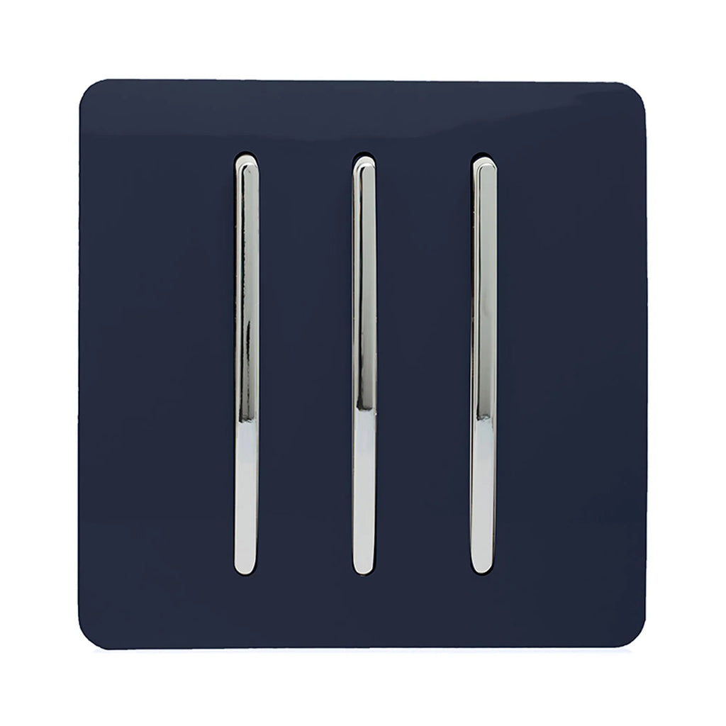 Trendiswitch - Trendi, Artistic Modern 3 Gang 2 Way 10 Amp Rocker Light Switch, BRITISH MADE, (25mm Back Box Required) - Luminosity Designs Ltd
