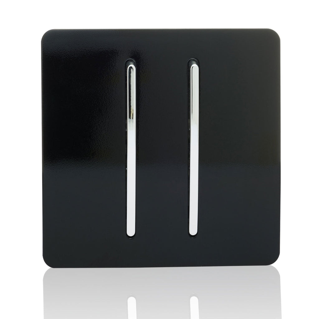 Trendi MATT BLACK 2 gang retractive switch for doorbells, door buzzers or intercom Systems - Luminosity Designs Ltd