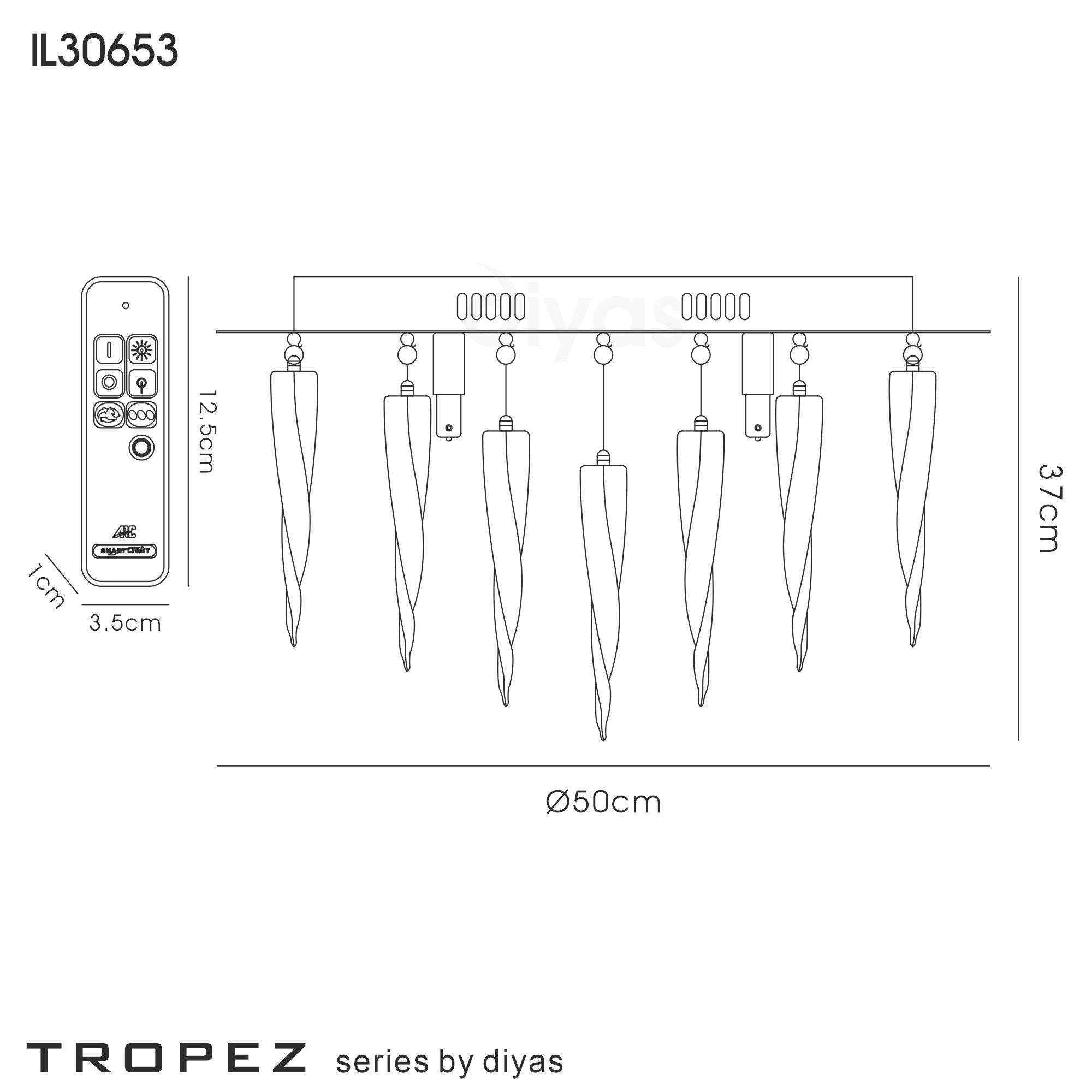 Diyas - Tropez Ceiling 6 Light G9 With RGB LEDs And Remote Control Polished Chrome/Glass - Luminosity Designs Ltd