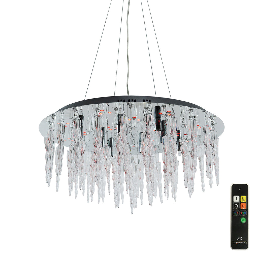 Diyas - Tropez Flat Pendant 8 Light With RGB LEDs And Remote Control Polished Chrome/Glass - Luminosity Designs Ltd