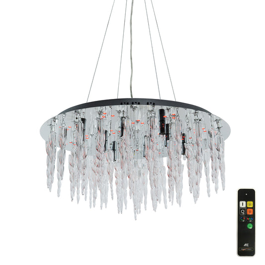 Tropez Flat Pendant 8 Light With RGB LEDs And Remote Control Polished Chrome/Glass