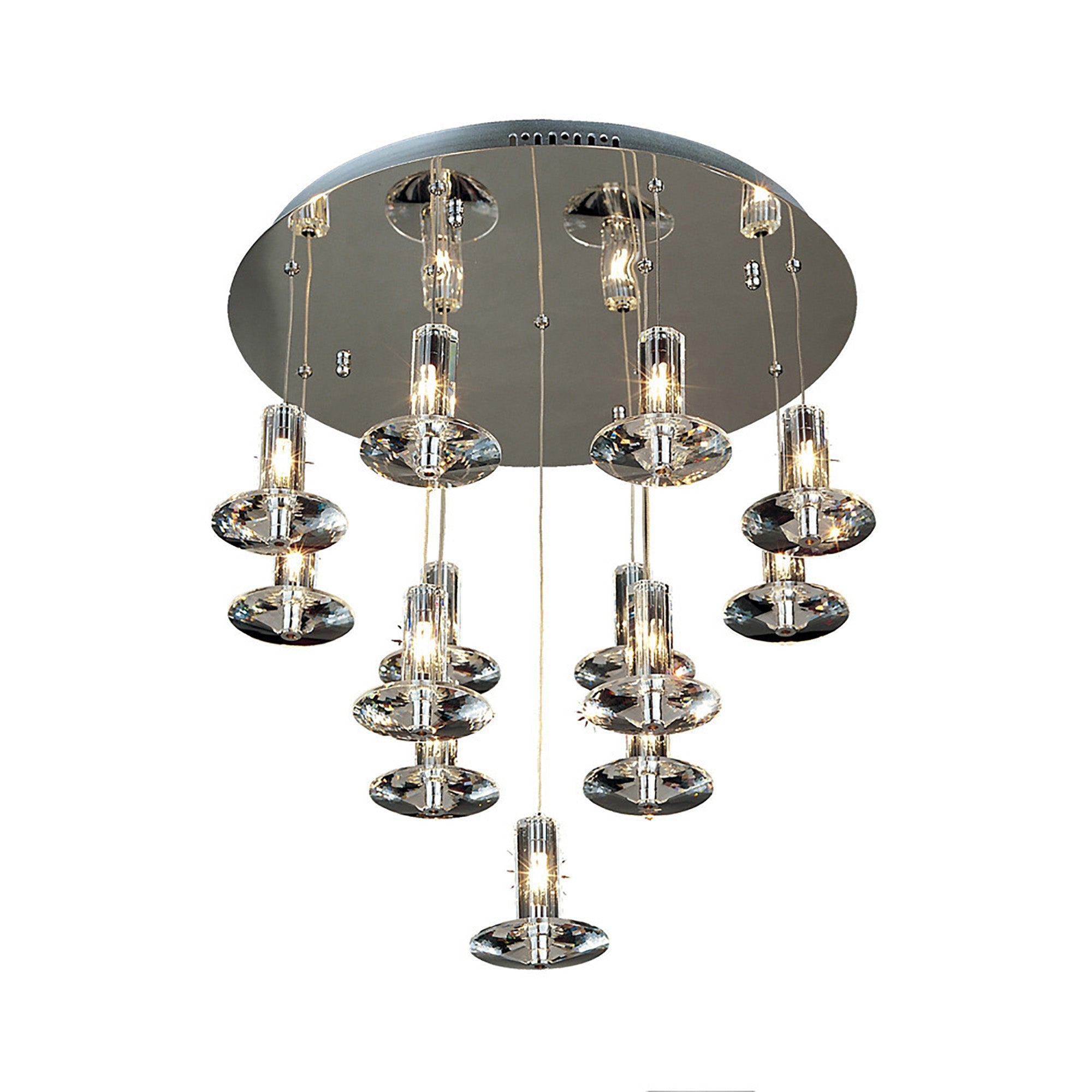 Diyas - Troy Pendant Round 13 Light G4 Polished Chrome/Crystal - Luminosity Designs Ltd