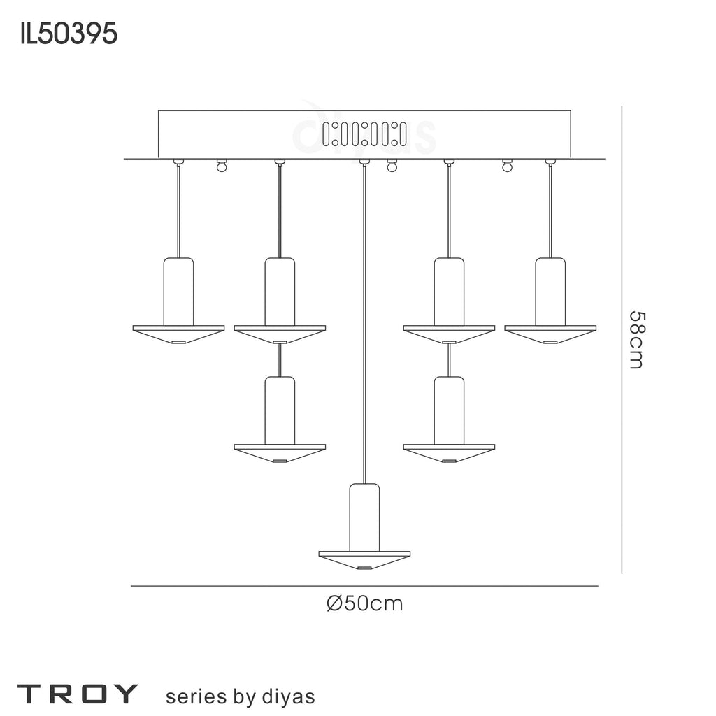Diyas - Troy Pendant Round 13 Light G4 Polished Chrome/Crystal - Luminosity Designs Ltd