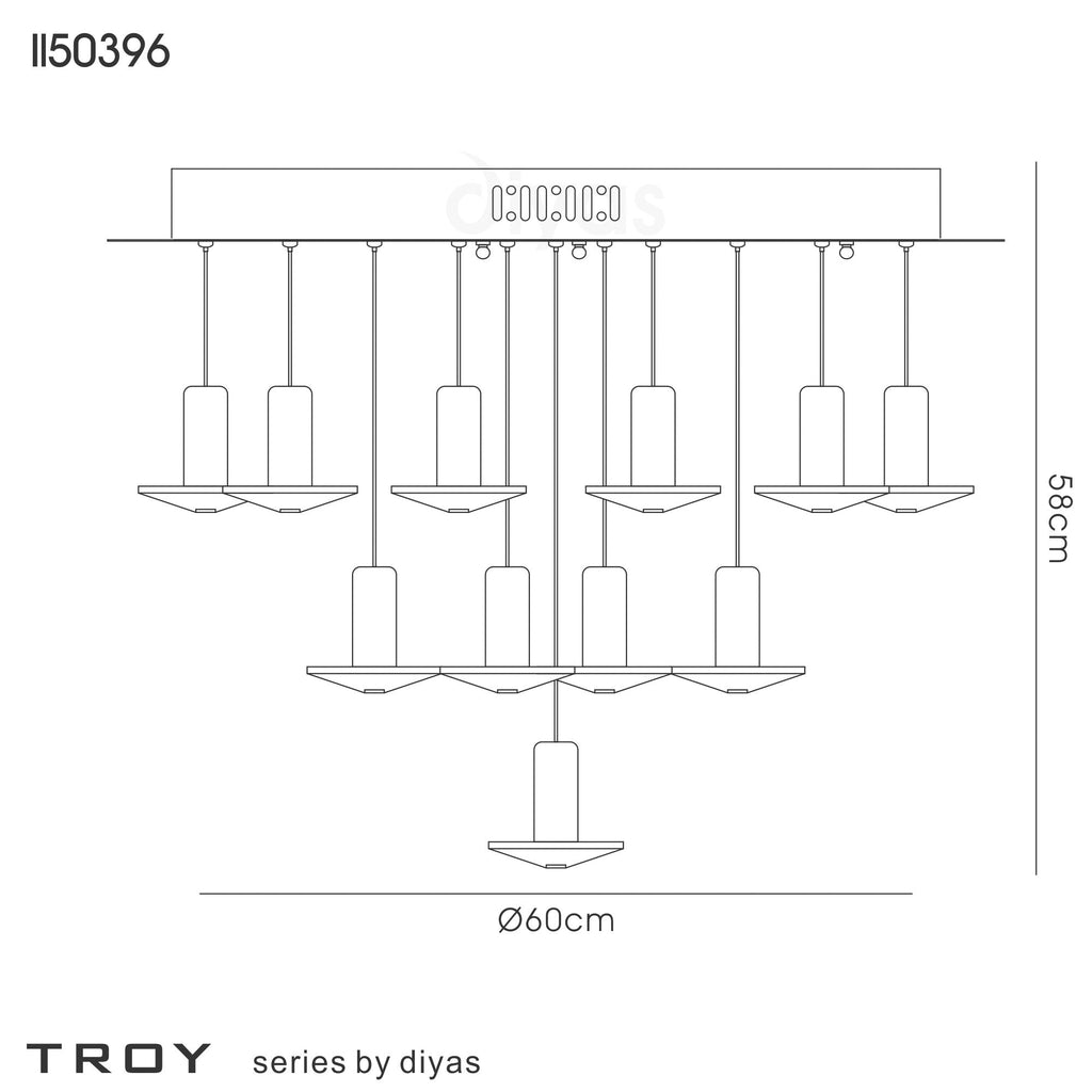 Diyas - Troy Pendant Round 19 Light G4 Polished Chrome/Crystal - Luminosity Designs Ltd