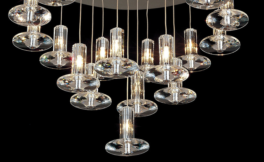 Diyas - Troy Pendant Round 19 Light G4 Polished Chrome/Crystal - Luminosity Designs Ltd