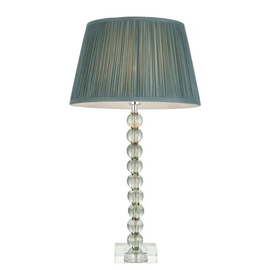 EX DISPLAY - Adelie Green Tint Crystal Glass and Nickel Table Lamp With Freya Faux Silk Ruffled Shade (Endon 100345)