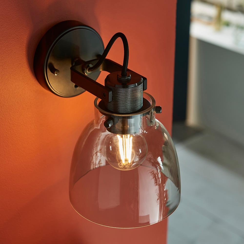 Luminosity Designs - Urban Noir Black Chrome with Tinted Glass Wall Light - Luminosity Designs Ltd