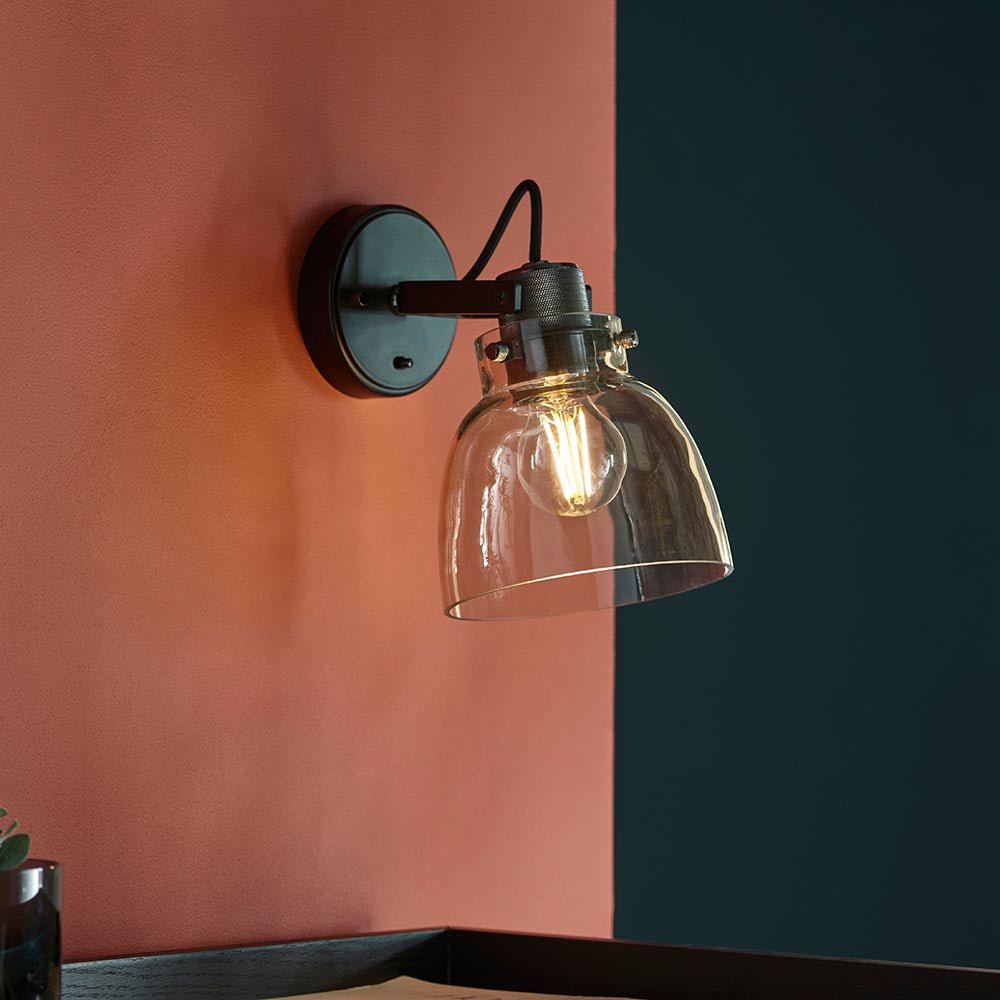 Luminosity Designs - Urban Noir Black Chrome with Tinted Glass Wall Light - Luminosity Designs Ltd