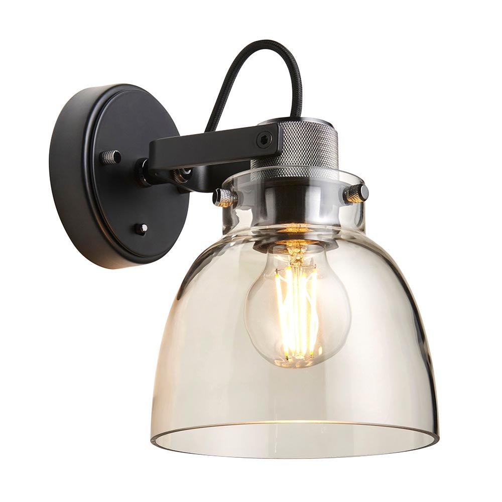 Luminosity Designs - Urban Noir Black Chrome with Tinted Glass Wall Light - Luminosity Designs Ltd