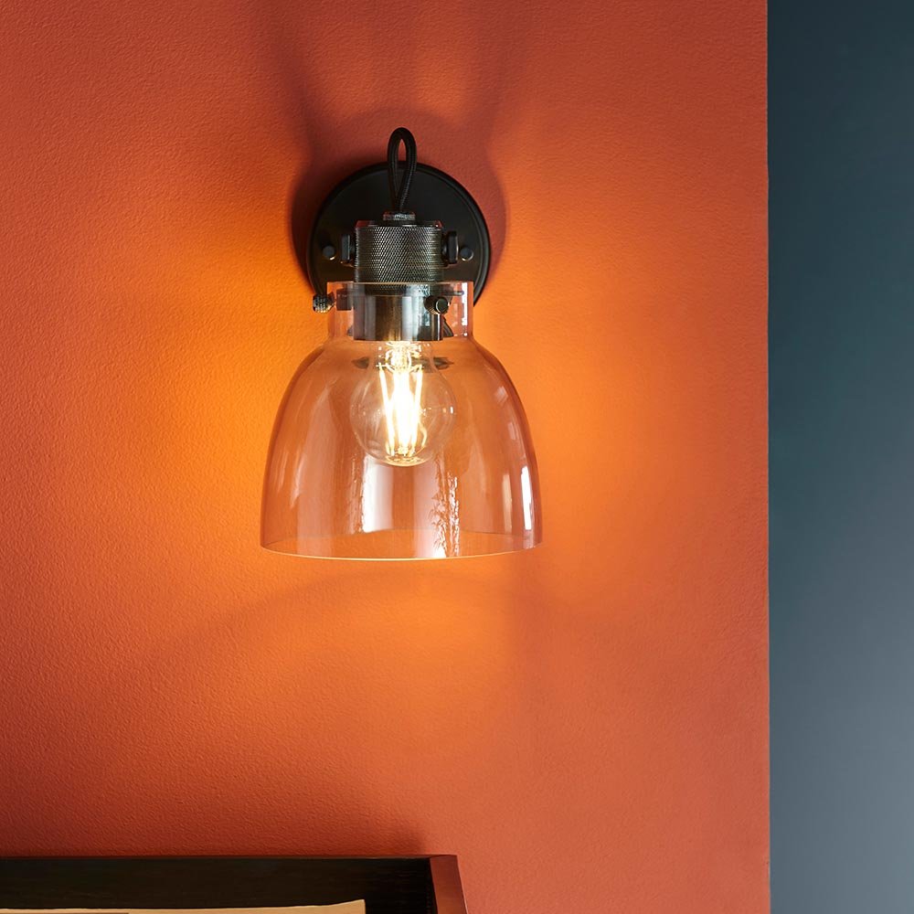 Luminosity Designs - Urban Noir Black Chrome with Tinted Glass Wall Light - Luminosity Designs Ltd