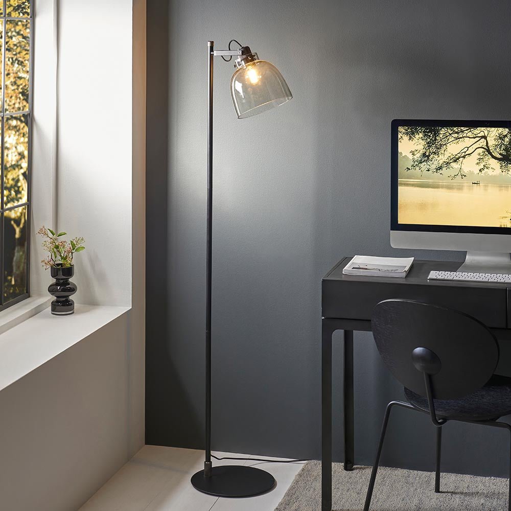 Luminosity Designs - Urban Noir Floor Lamp with Smoky Glass and Knurled Details - Luminosity Designs Ltd