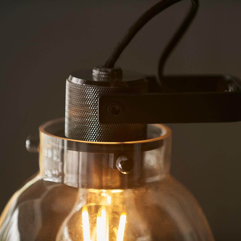 Luminosity Designs - Urban Noir Table Lamp with Smoky Glass and Knurled Details - Luminosity Designs Ltd