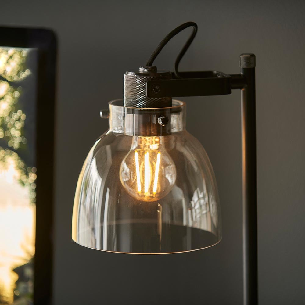 Luminosity Designs - Urban Noir Table Lamp with Smoky Glass and Knurled Details - Luminosity Designs Ltd