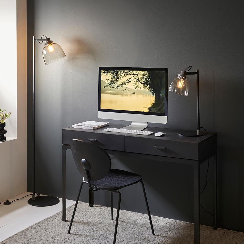 Luminosity Designs - Urban Noir Table Lamp with Smoky Glass and Knurled Details - Luminosity Designs Ltd