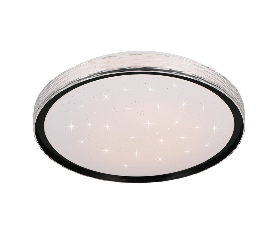 RL - Varda Dimmable Sparkle Flush Ceiling Light with Crystal Effect Edge - Remote Control and Timer Function - Luminosity Designs Ltd