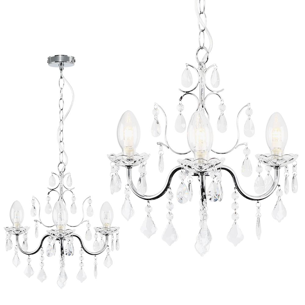 lse - Varuna IP44 Bathroom Rated Acrylic and Glass 3 Light Chandelier - Luminosity Designs Ltd