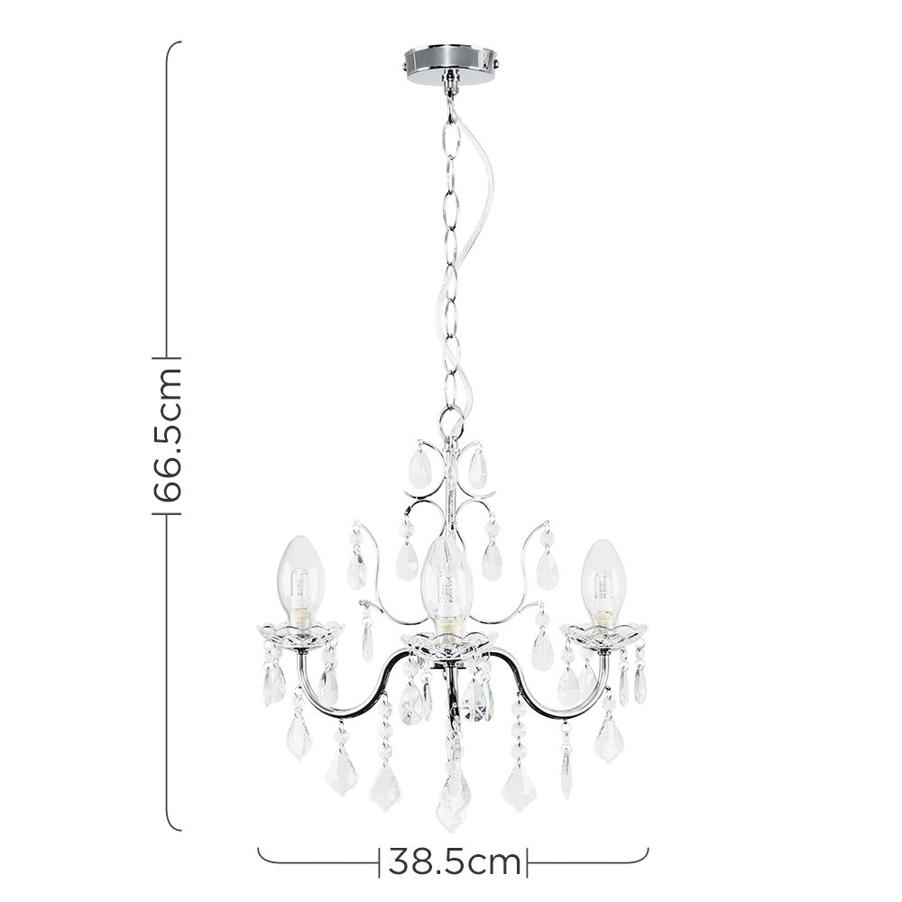 lse - Varuna IP44 Bathroom Rated Acrylic and Glass 3 Light Chandelier - Luminosity Designs Ltd