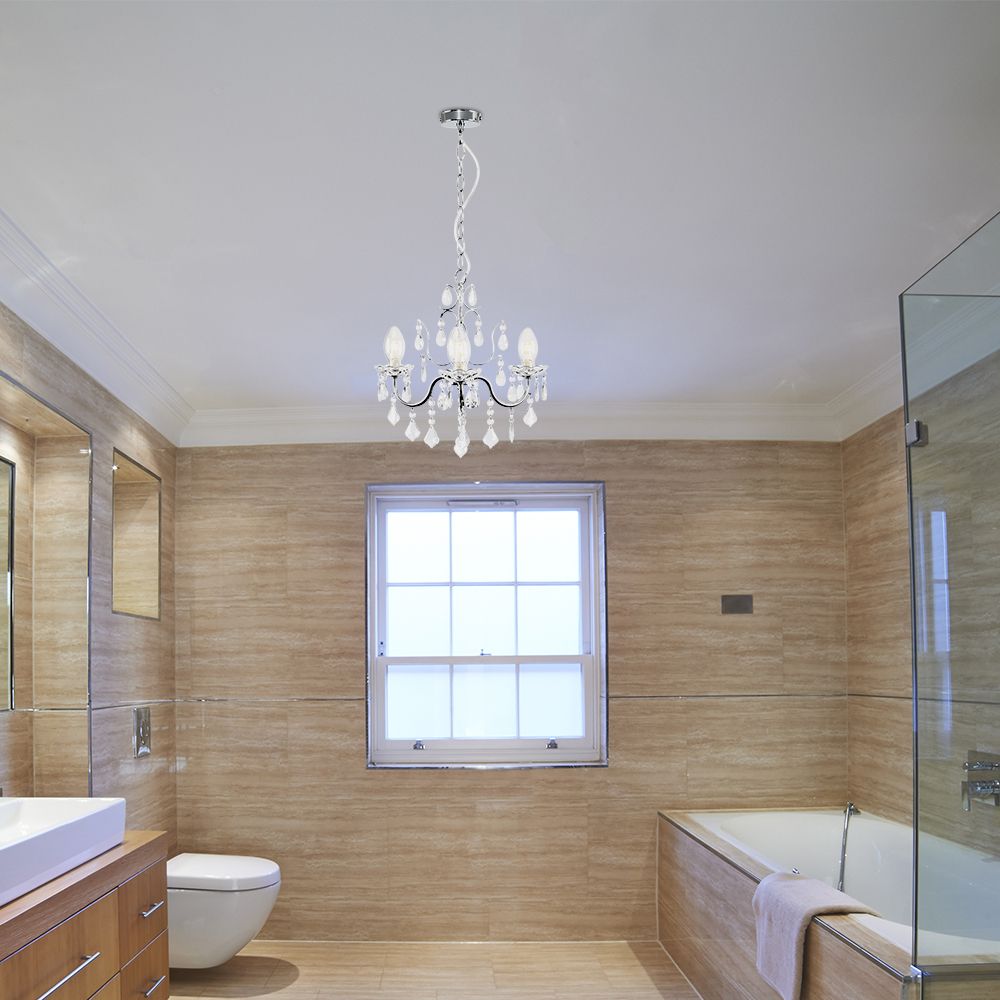 lse - Varuna IP44 Bathroom Rated Acrylic and Glass 3 Light Chandelier - Luminosity Designs Ltd