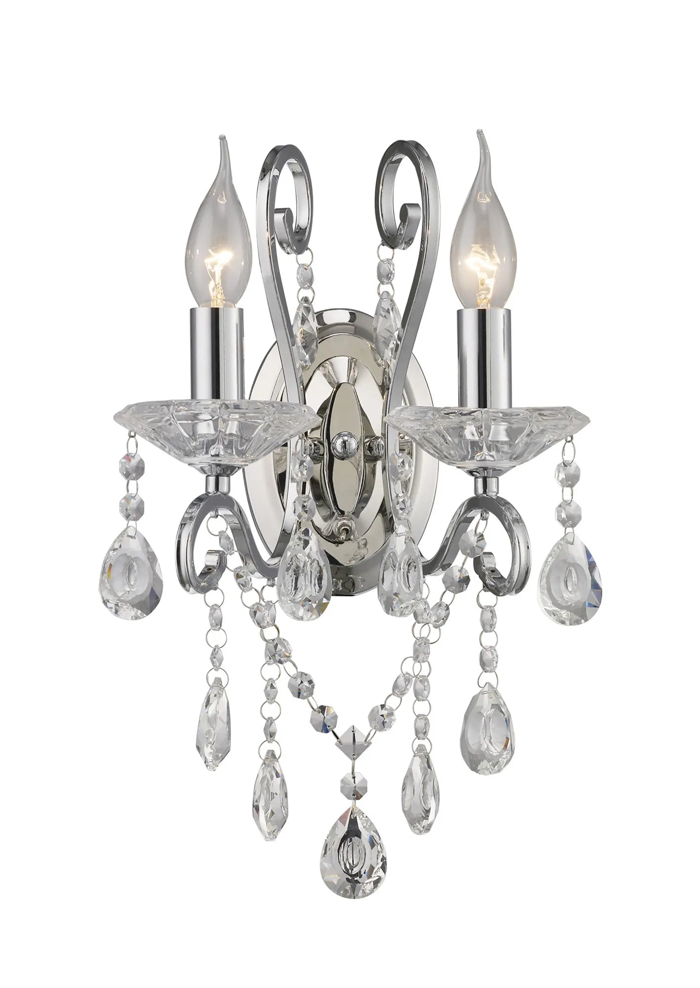 Diyas - Vela Wall Lamp Switched 2 Light E14 Polished Crystal - Luminosity Designs Ltd