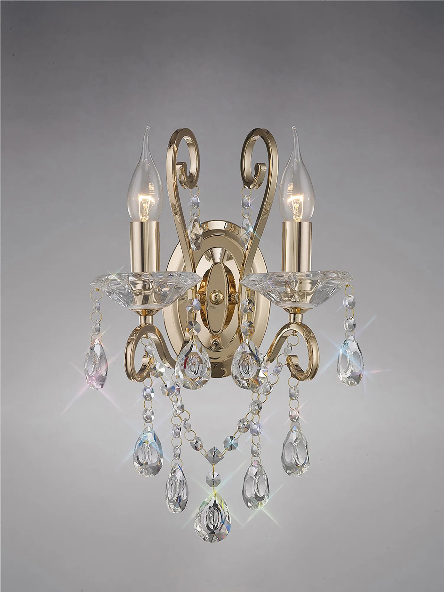 Diyas - Vela Wall Lamp Switched 2 Light E14 Polished Crystal - Luminosity Designs Ltd