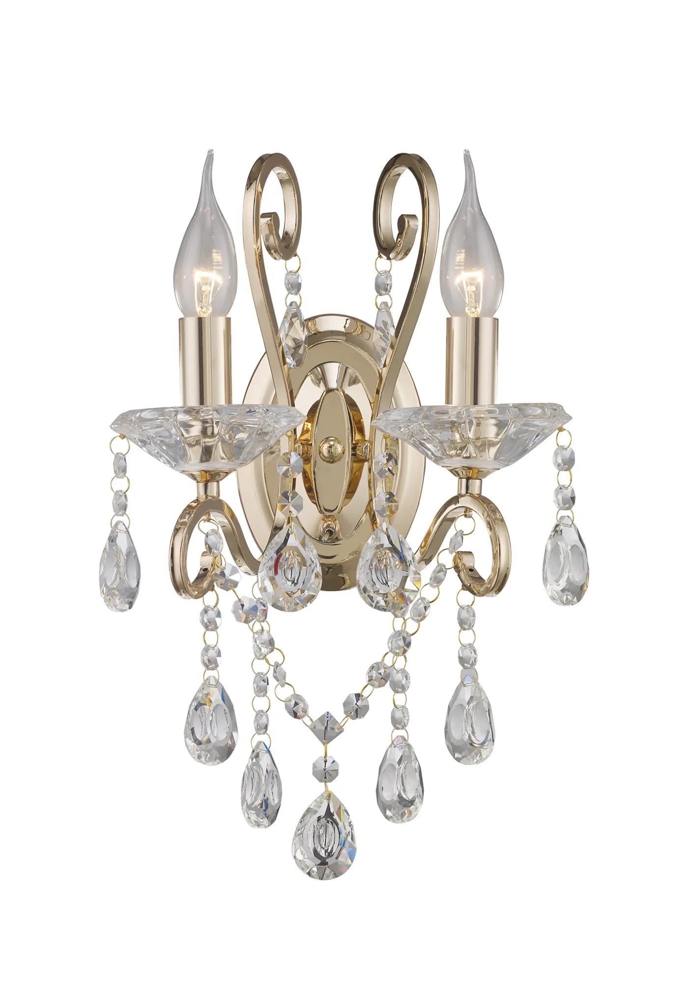 Diyas - Vela Wall Lamp Switched 2 Light E14 Polished Crystal - Luminosity Designs Ltd