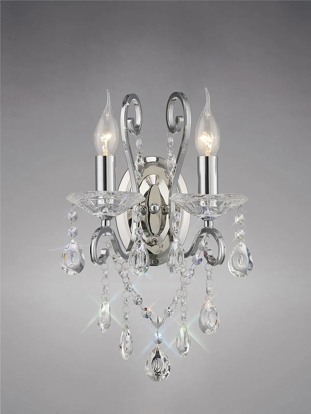 Diyas - Vela Wall Lamp Switched 2 Light E14 Polished Crystal - Luminosity Designs Ltd