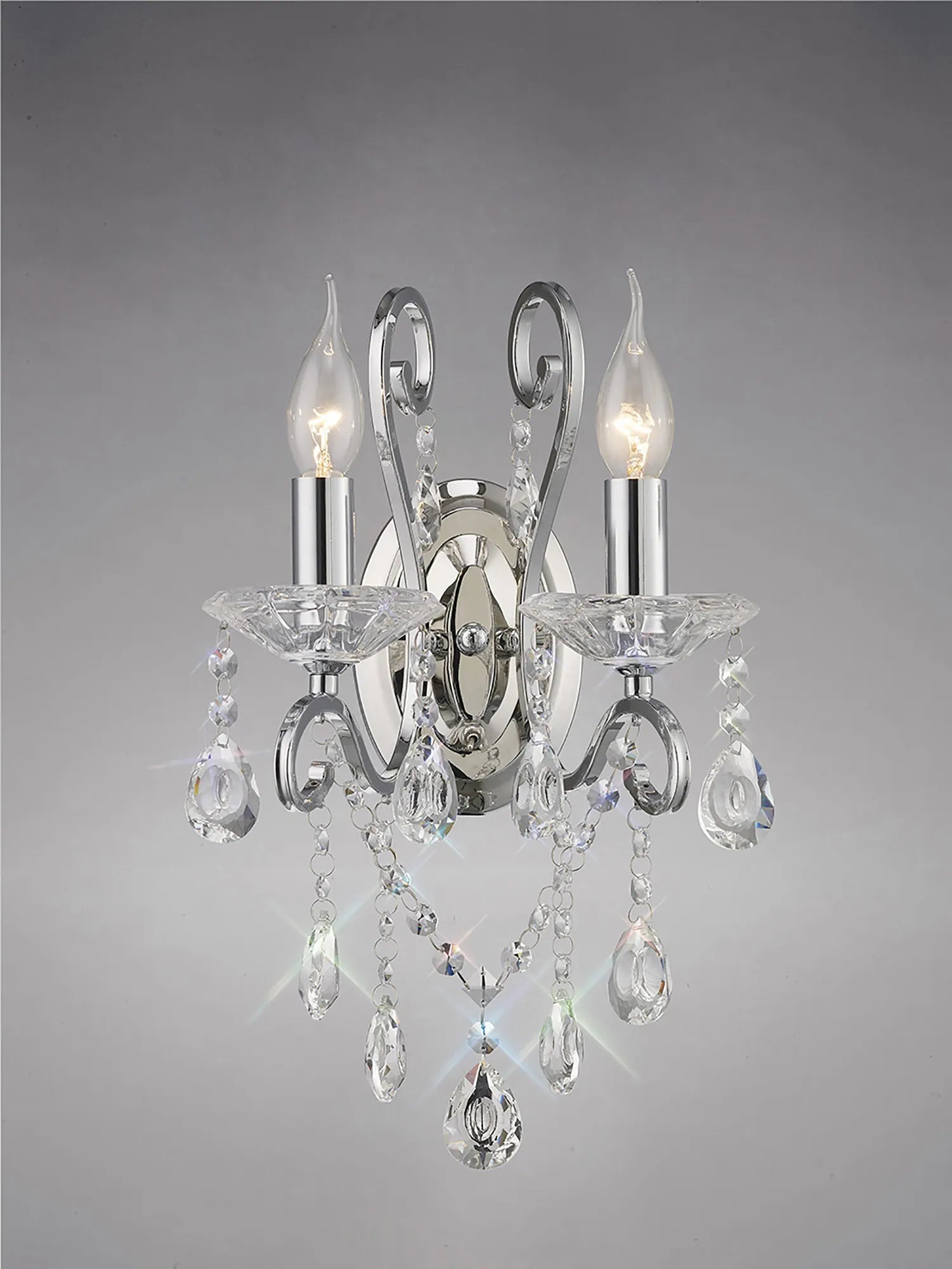Diyas - Vela Wall Lamp Switched 2 Light E14 Polished Crystal - Luminosity Designs Ltd