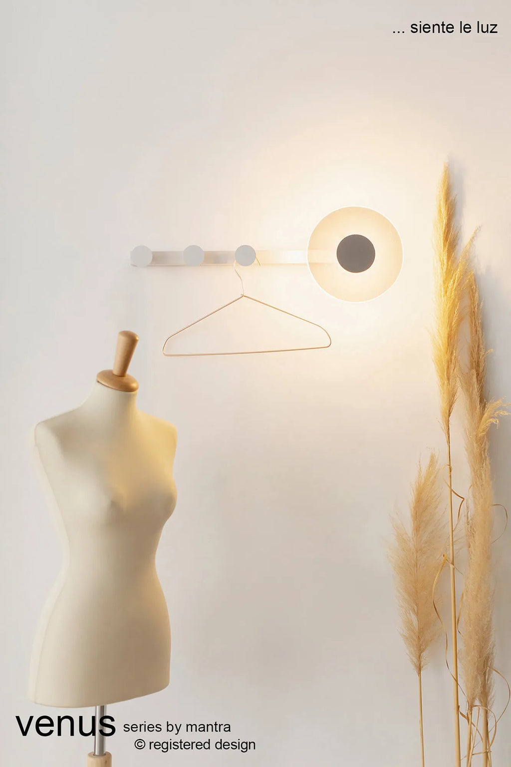Mantra Fusion - Venus Wall Lamp Coat Rack With Integrated Warm White LED Light - Luminosity Designs Ltd