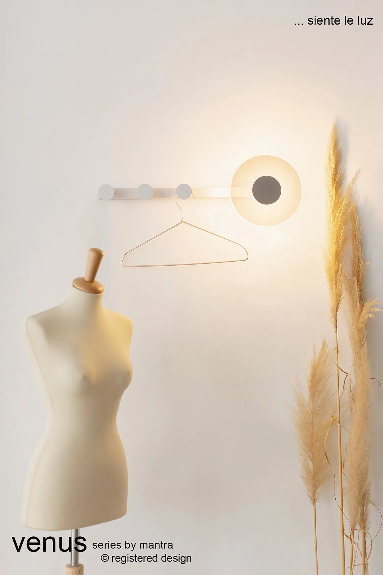 Mantra Fusion - Venus Wall Lamp Coat Rack With Integrated Warm White LED Light - Luminosity Designs Ltd