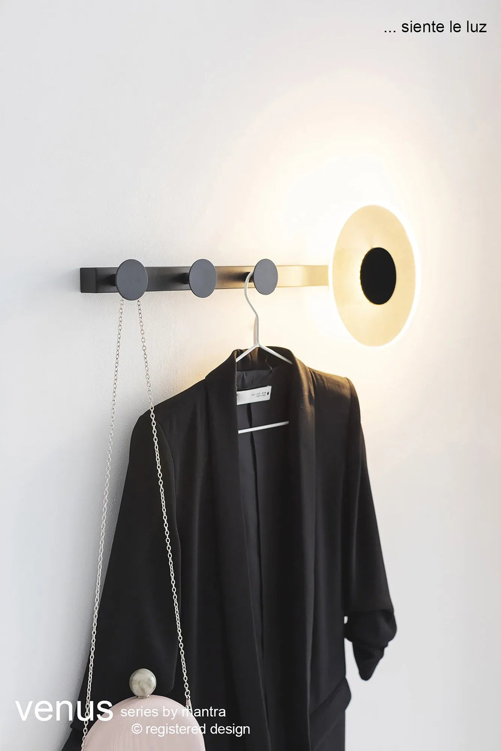 Mantra Fusion - Venus Wall Lamp Coat Rack With Integrated Warm White LED Light - Luminosity Designs Ltd
