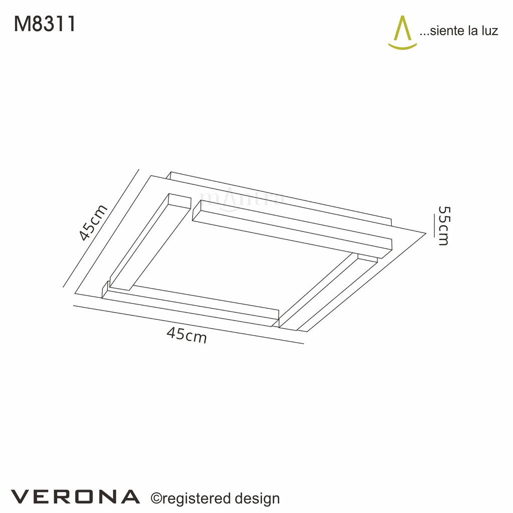 Mantra Fusion - Verona Square Ceiling 4 Light 20W LED 3000K, 1800lm, - Luminosity Designs Ltd