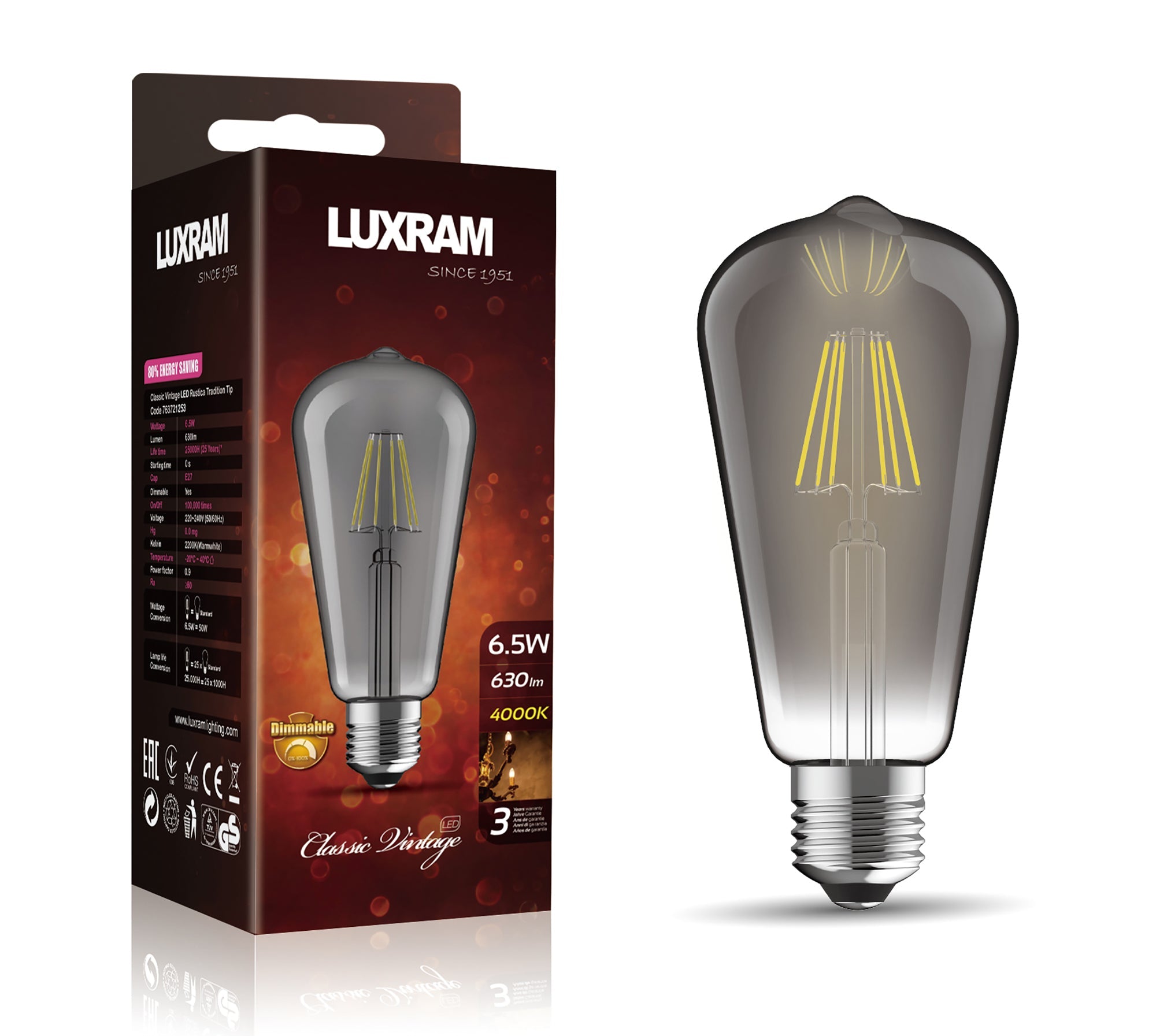 Luxram - Vintage Style ST64 Pear LED Filament Bulb - Luminosity Designs Ltd