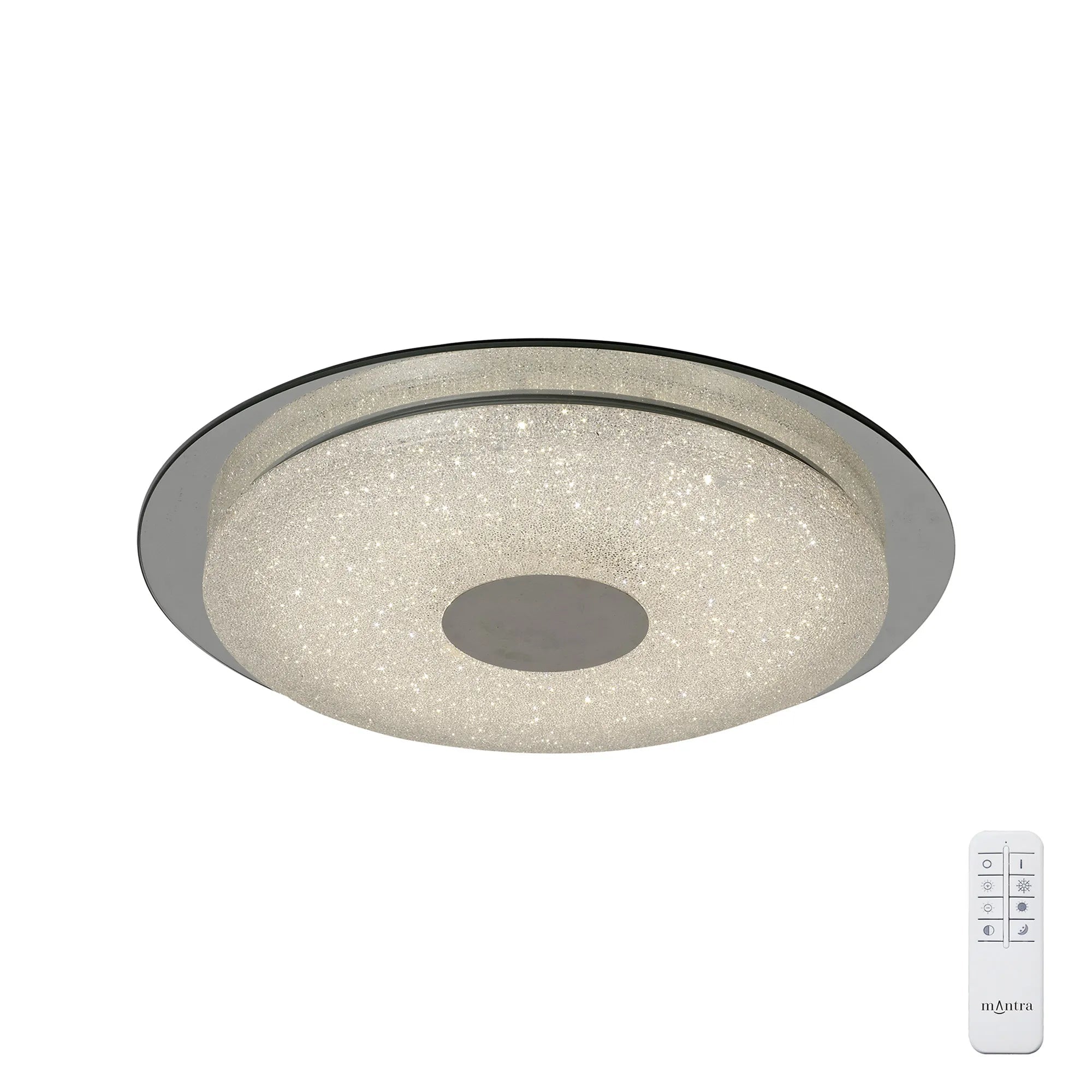 Mantra Fusion - Virgin Sparkle Flush Ceiling Light, 18W LED, 2700 - 6500K Tuneable, 1680lm, With Remote Control (Mantra M5929) - Luminosity Designs Ltd