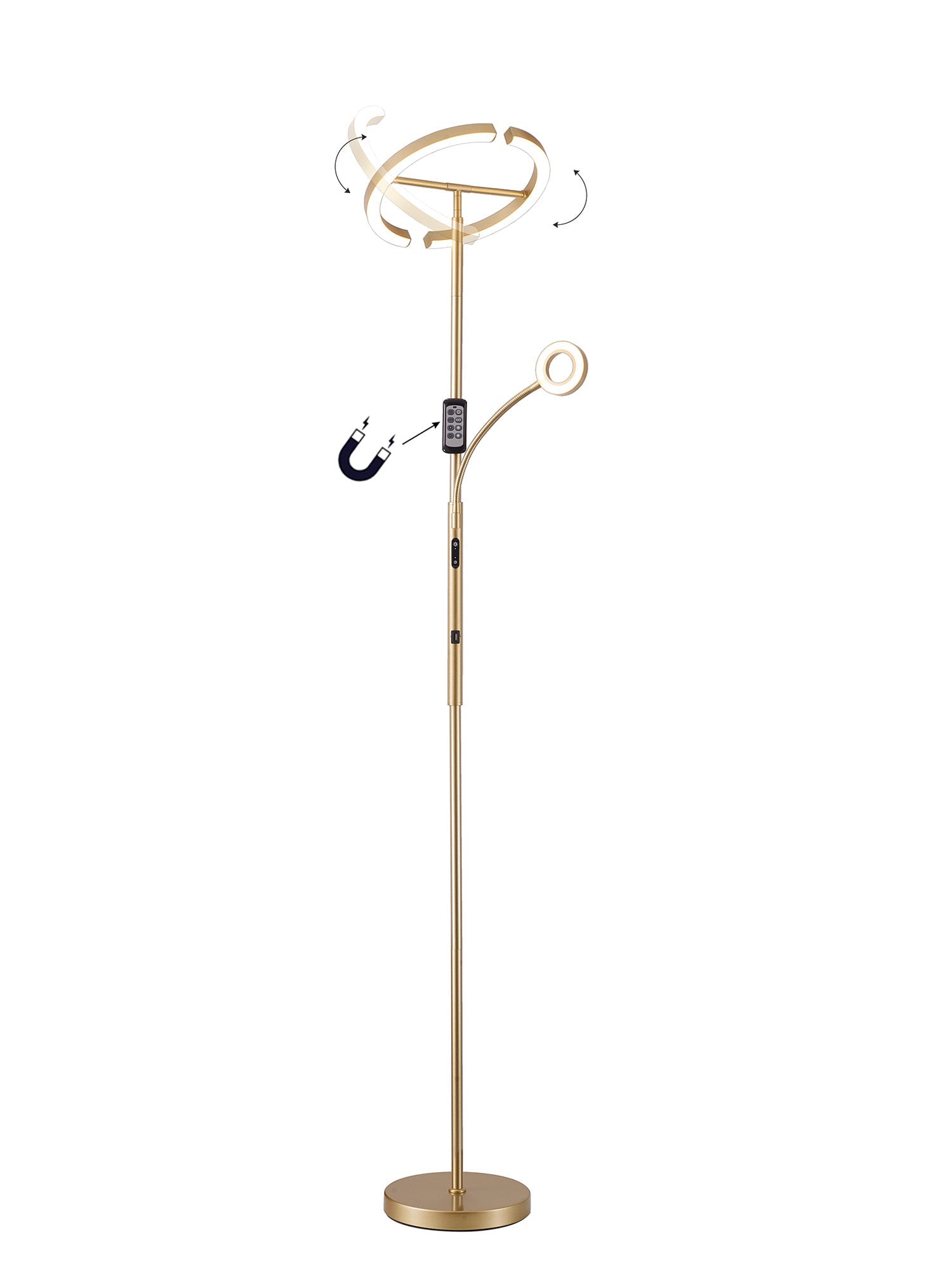 Luminosity Designs Ltd - Wave 2 Light Mother and Child Floor Lamp, 20+5W LED, 3000 - 6000K Touch Dimmable/Remote Control, 2300lm - Luminosity Designs Ltd