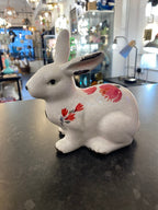 Luminosity Designs - White Glazed Bunny Rabbit with painted flowers - Luminosity Designs Ltd