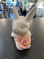 Luminosity Designs - White Glazed Rabbit with Pink Gilt Rose - Luminosity Designs Ltd