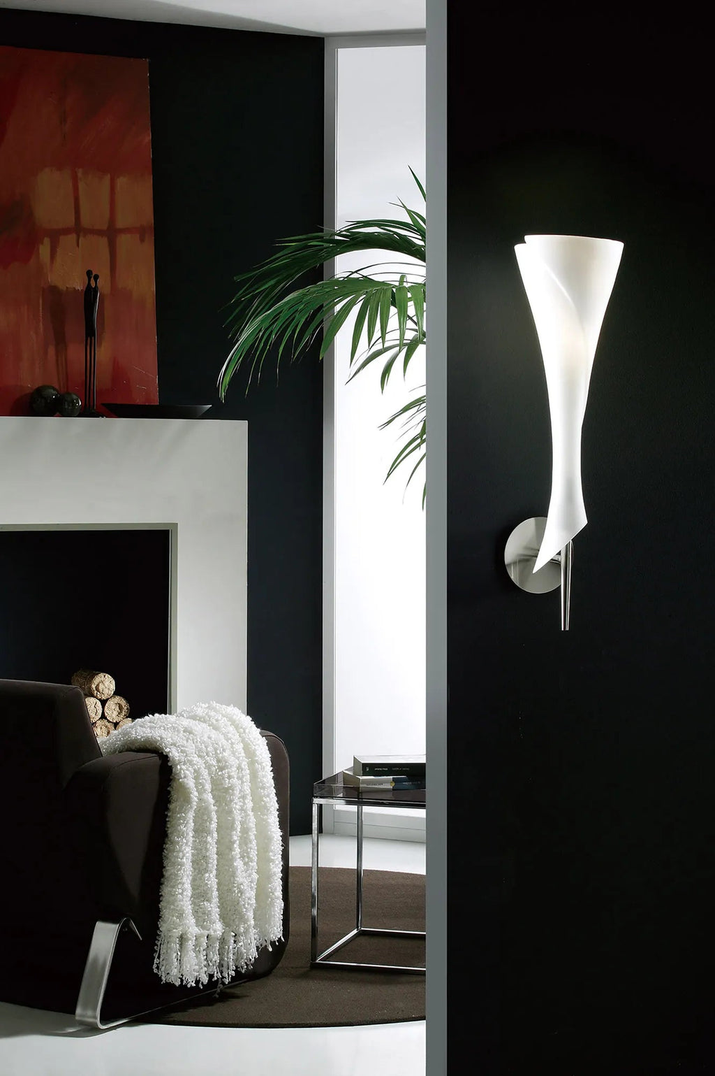 Mantra - Zack Modern Sculptural Wall Lamp 1 Light E14, Satin Nickel and Opal GLass (Mantra M0773) - Luminosity Designs Ltd