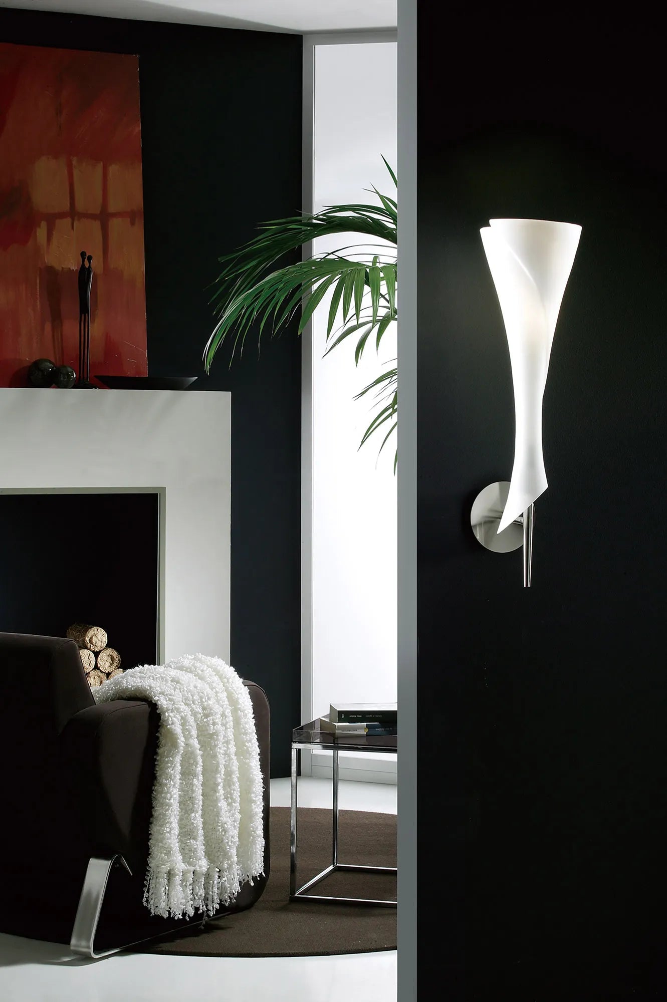 Mantra - Zack Modern Sculptural Wall Lamp 1 Light E14, Satin Nickel and Opal GLass (Mantra M0773) - Luminosity Designs Ltd