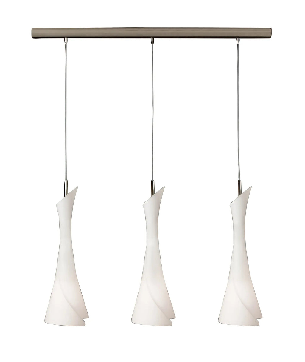Mantra - Zack Satin Nickel Linear Pendant, 3 Light E27 with Opal Glass (Mantra M0771) - Luminosity Designs Ltd