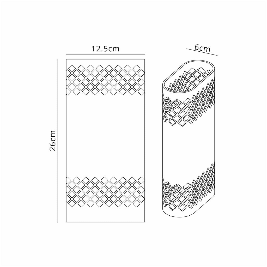 Luminosity Designs Ltd - Zane Wall Lamp With 125 x 260mm Mesh Diamond Pattern Shade, 2 x 6.5W LED, 3000K, 900lm, IP65 - Luminosity Designs Ltd