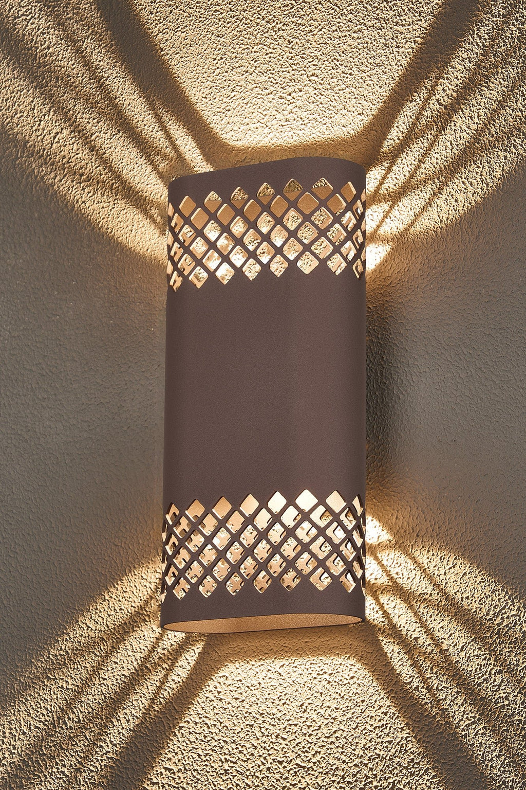 Luminosity Designs Ltd - Zane Wall Lamp With 125 x 260mm Mesh Diamond Pattern Shade, 2 x 6.5W LED, 3000K, 900lm, IP65 - Luminosity Designs Ltd