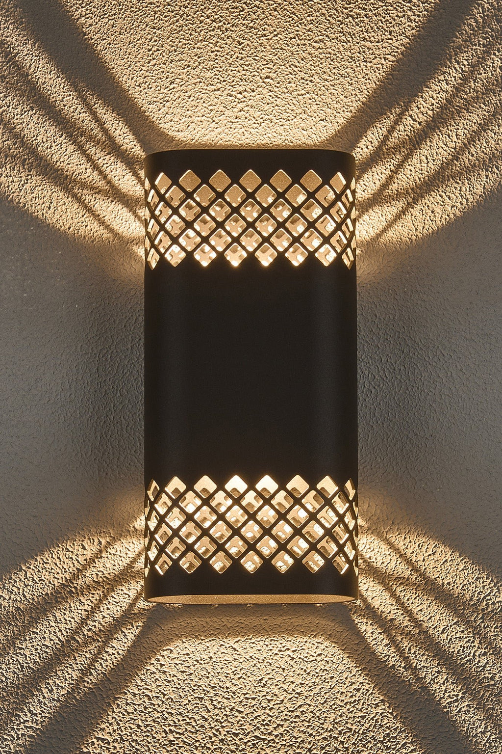 Luminosity Designs Ltd - Zane Wall Lamp With 125 x 260mm Mesh Diamond Pattern Shade, 2 x 6.5W LED, 3000K, 900lm, IP65 - Luminosity Designs Ltd