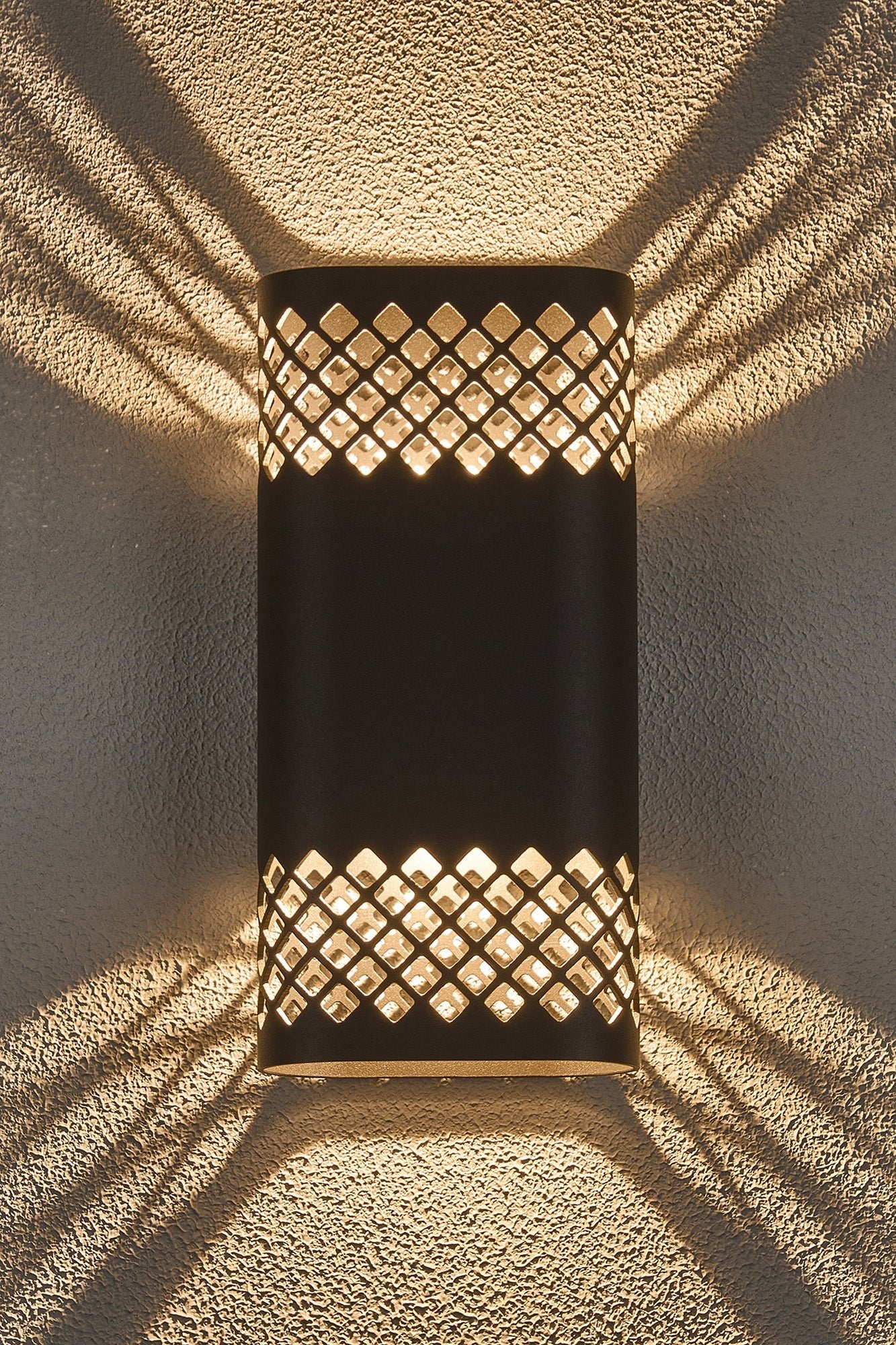 Luminosity Designs Ltd - Zane Wall Lamp With 125 x 260mm Mesh Diamond Pattern Shade, 2 x 6.5W LED, 3000K, 900lm, IP65 - Luminosity Designs Ltd